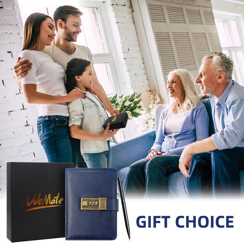 WEMATE Journal with Lock, Diary with Lock, Password Notebook, Pen & Gift Box - Perfect for Men and Women - 4.3X 6.18in Dark Blue Keep Your Secrets Safe - Image 3